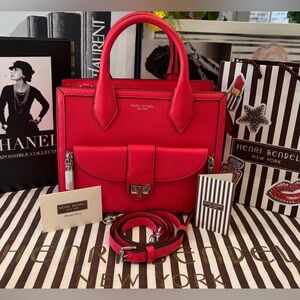 NWT 3-fer HENRI BENDEL WEST 57TH SATCHEL PEBBLED LEATHER/CROSSBODY & NWT KEY FOB